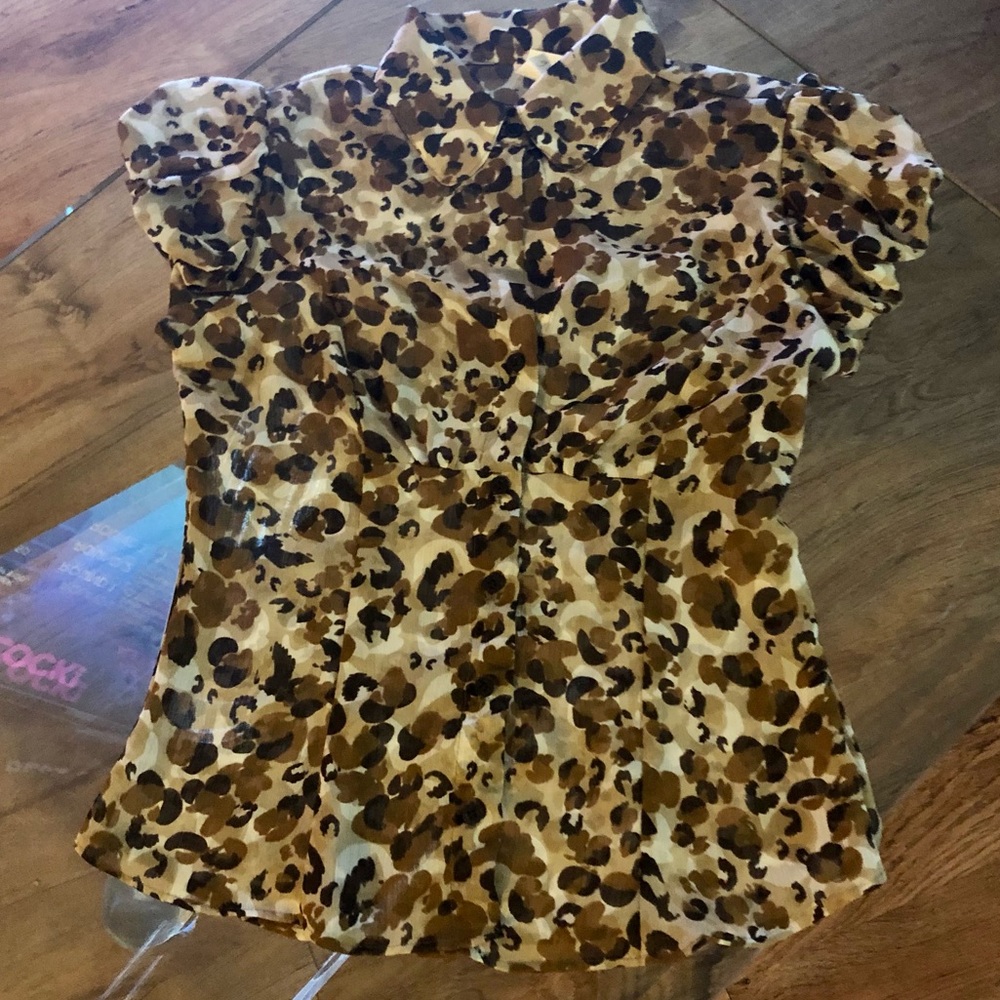 Aqua Leopard Short Sleeve Button-up Blouse